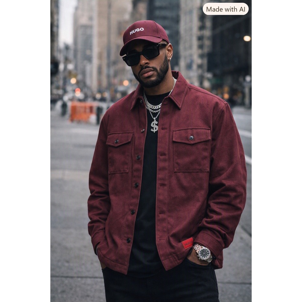 NWT HUGO Enalu Wool Blend Overshirt Jacket Streetwear Shacket Burgundy XXL